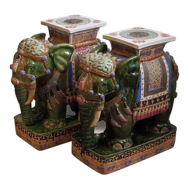 Large Glazed Terracotta Elephant Garden Stools a Pair Chairish