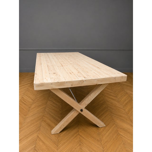 Large Industrial Wood Table with Air-Abrasive Finish, 1950s, in Good conditions. Designed 1950 to 1959