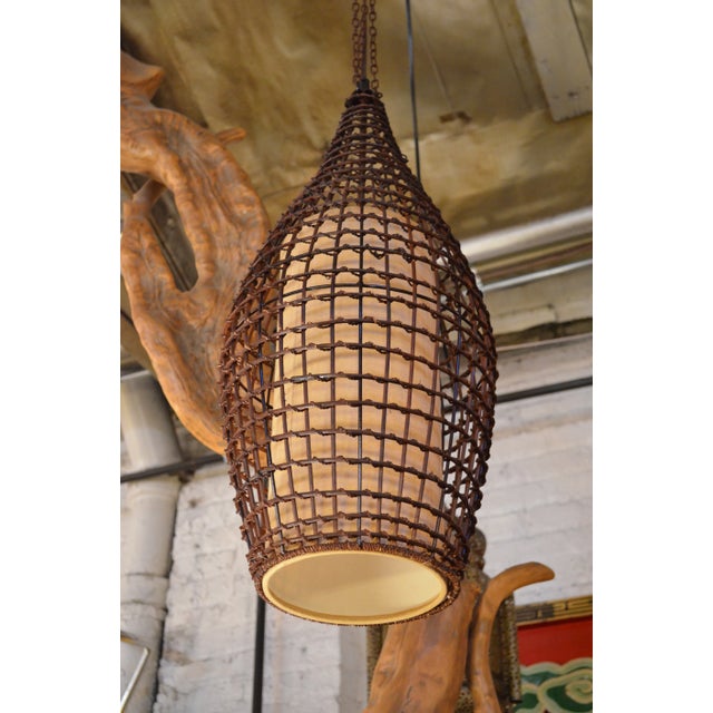 Mid Century Modern Basket Style Wicker Lanterns For Sale - Image 4 of 11