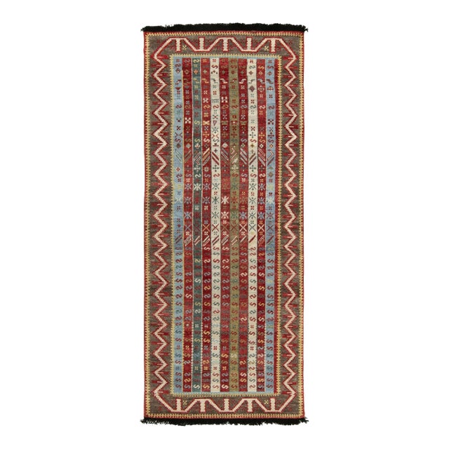 3x8 Tribal Style Runner in Multicolor Stripes, Geometric Pattern by Rug & Kilim For Sale