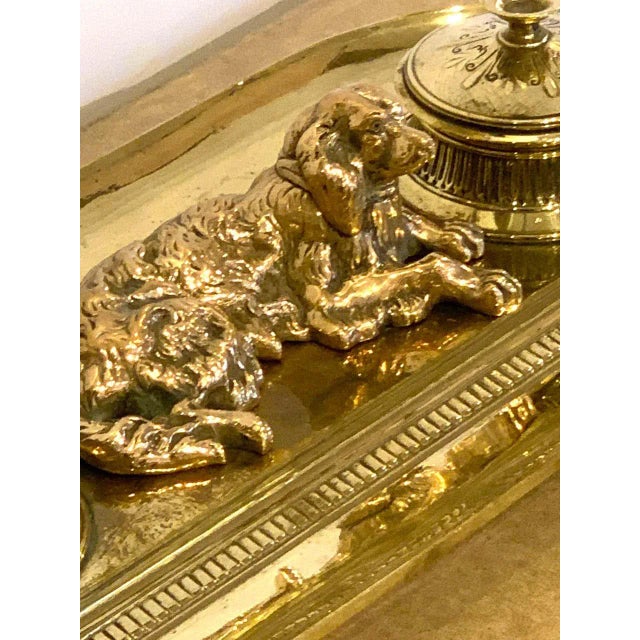 Metal 19th Century English Brass Resting Dog Double Inkwell For Sale - Image 7 of 8