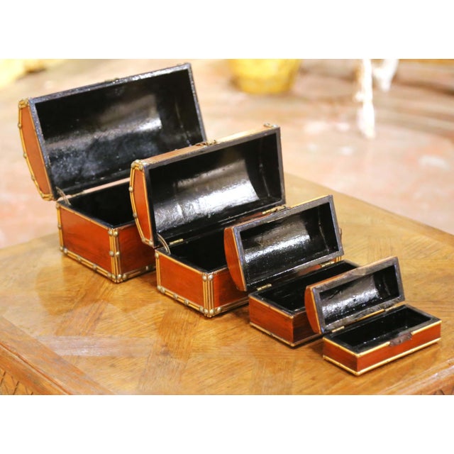 Wood Set of Four Vintage Hand-Painted Wooden Treasure Boxes With Maritime Scenes For Sale - Image 7 of 13