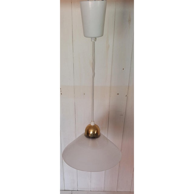 Vintage Ceiling Lamp with Matte Ribbed Glass Shade on Brass Bracket, 1970s For Sale - Image 4 of 7