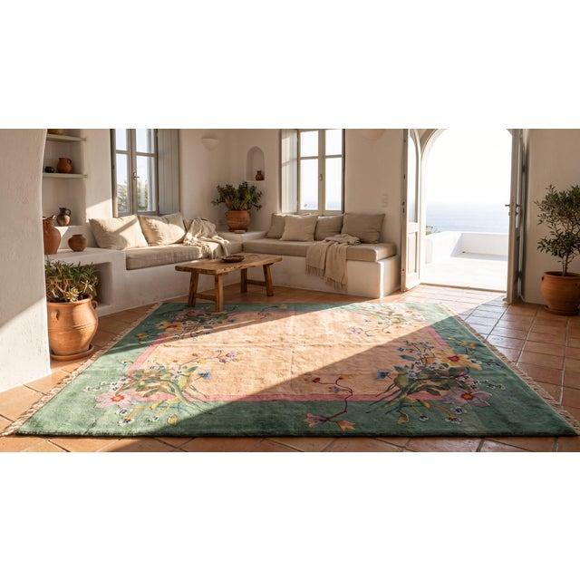 Textile Antique Chinese Art Deco Rug 9' 0" x 11' 6" For Sale - Image 7 of 9