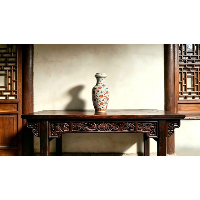 Art Deco Chinese Ceramic Vase,Kangxi Marked Famille Rose Porcelain Vase Hand Painted Cranes and Flowers Pattern For Sale - Image 3 of 11