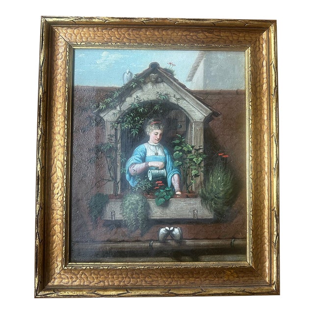 Antique European Oil Painting on Canvas For Sale