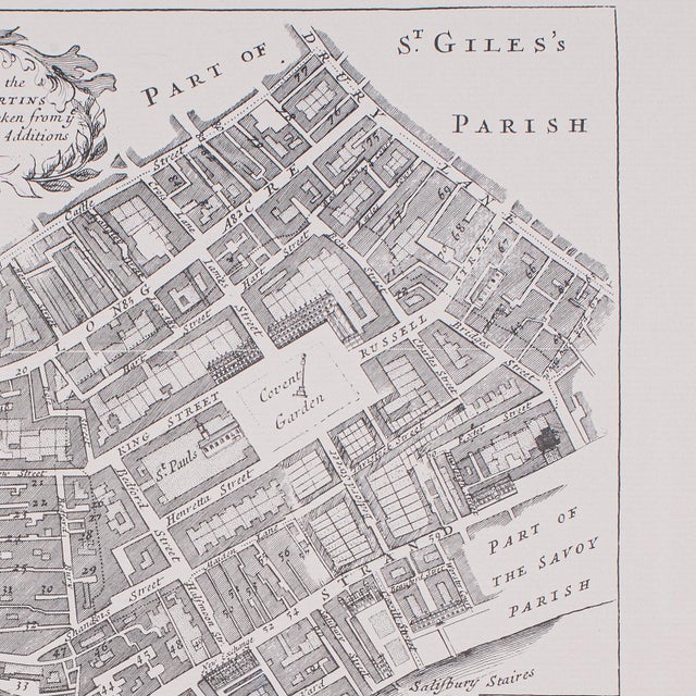 Glass Vintage 18th Century Street Map, London, St Martins in the Field, Cartography For Sale - Image 7 of 11
