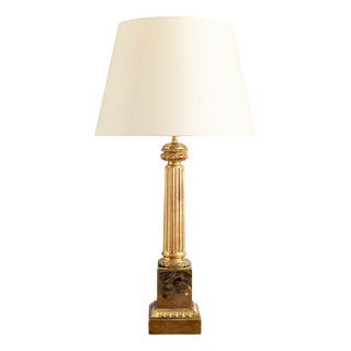 Tall Mid-Century French Brass Column Lamp For Sale