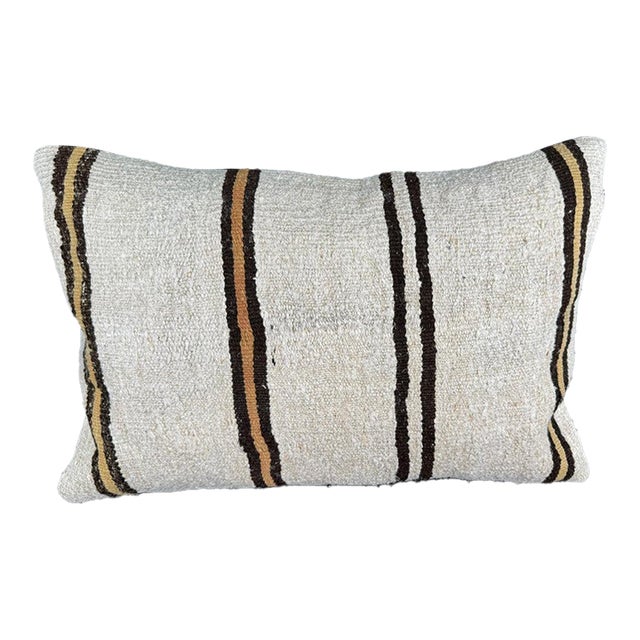 Turkish Hemp Pillow Cushion Natural Beige Brown Pillow Cushion Cover 16" x 24" For Sale
