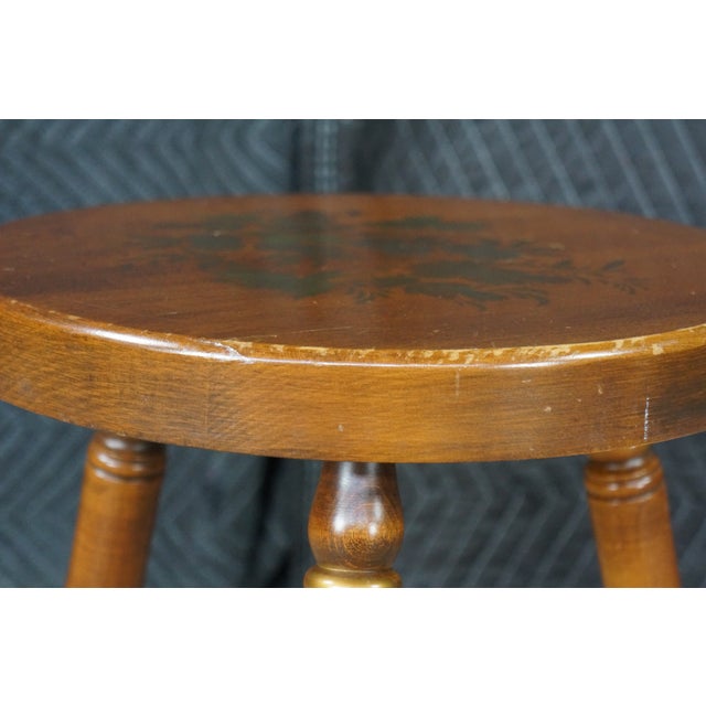 Hitchcock Vintage L Hitchcock Maple Cricket Piano Foot Stool Stenciled Fruit Tripod Base For Sale - Image 4 of 18