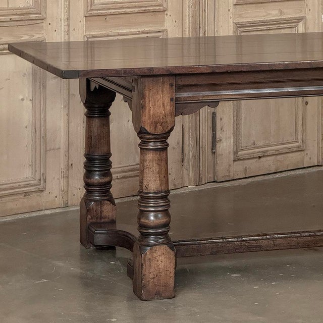 Wood 18th Century English Oak Trestle Dining Table With Turned Supports For Sale - Image 7 of 17