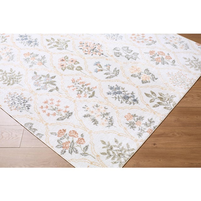 Contemporary Lillian Floral Trellis Machine Washable Rug in Mustard, 8x10 For Sale - Image 3 of 4