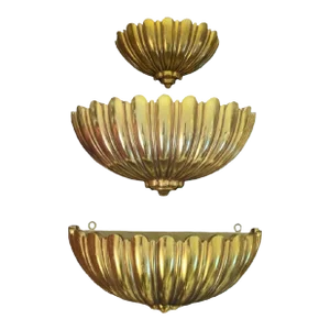 Vintage Syroco Gold Fluted Scalloped Edge Hollywood Regency Wall Pockets Sconces- Set of 3