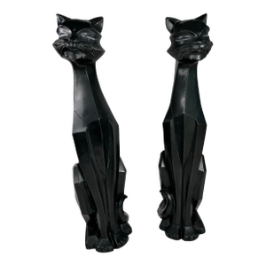 Vintage Mid Century Modern Cubist Cat Sculptures Modernist Art Decor – Hollywood Regency Abstract Cat Pair
