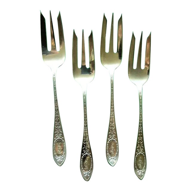 1907 Sterling Silver 3-Tine SaladFork - Monogrammed- Set of 4 For Sale