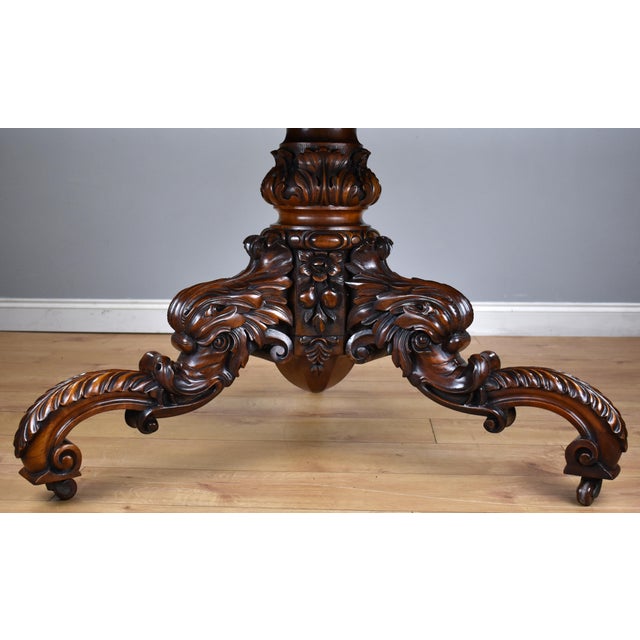 19th Century Victorian English Burr Walnut & Marquetry Circular Breakfast Table For Sale - Image 15 of 18