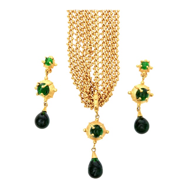 Andrew Springarn Sculptural Necklace and Clip on Earrings Set Signed - Set of 3 For Sale