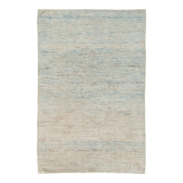 2020s Blue Modern Moroccan Style Wool Rug With Tribal Motif For Sale