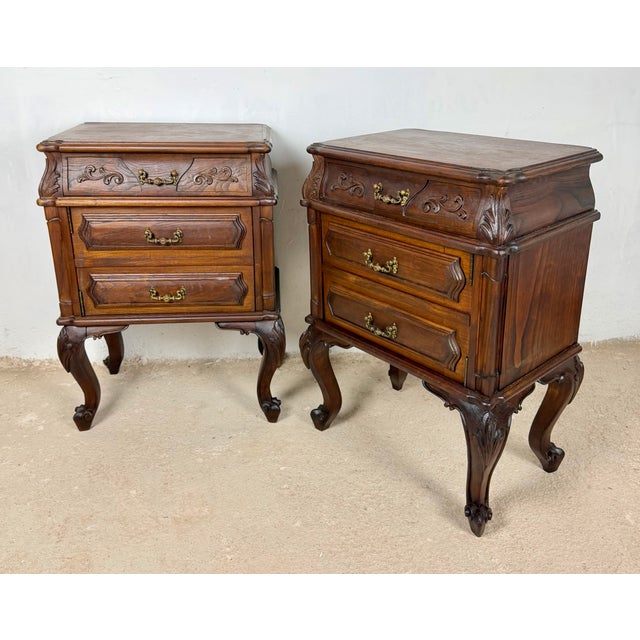 Wood French Louis XV Style Wooden Nightstands, 1940, Set of 2 For Sale - Image 7 of 15