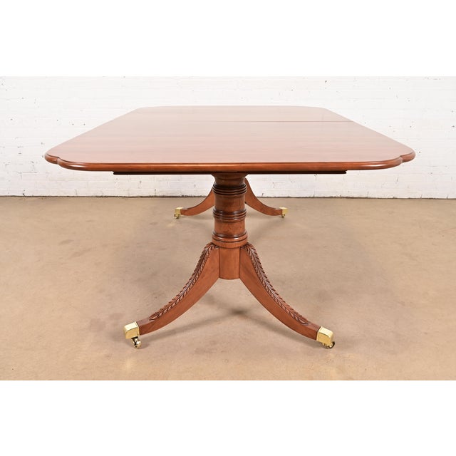 Henkel Harris Style Georgian Solid Cherry Wood Double Pedestal Extension Dining Table, Newly Refinished For Sale - Image 12 of 13