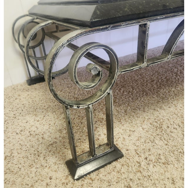 Late 20th Century French Art Deco Style Iron and Marble Coffee Table For Sale In Orlando - Image 6 of 14