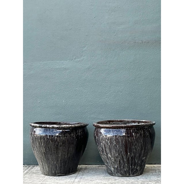 Vintage Glazed Ceramic Planters - Pair For Sale - Image 11 of 12