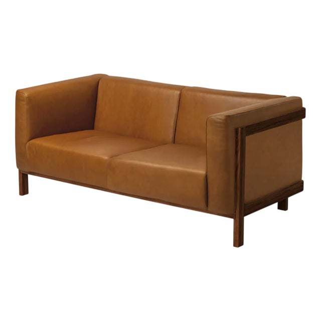 Two-Seater Sofa in Walnut and Leather by Julien Renault For Sale
