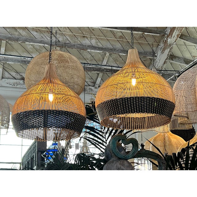 Modern Wicker Tux Gourd Pendant Light XL For Sale In Los Angeles - Image 6 of 11