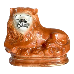 1930's English Countryside Cottage Recumbent Sleeping Lion Staffordshire Mold Figurine