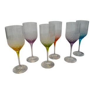 Mid-Century Modern Moser Inspired Pebble Cut Wine Glasses - Set of 6 For Sale