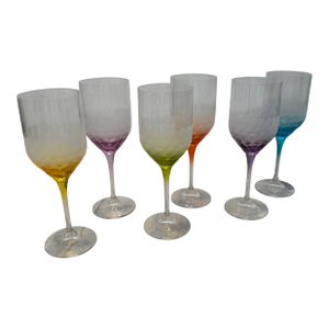 Mid-Century Modern Moser Inspired Pebble Cut Wine Glasses - Set of 6