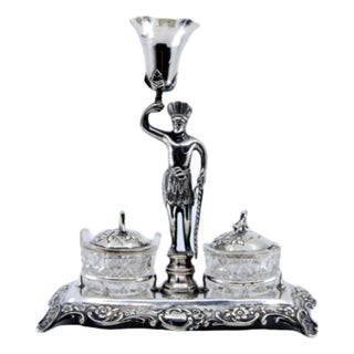 Silver Toothpick Holder with Warrior For Sale