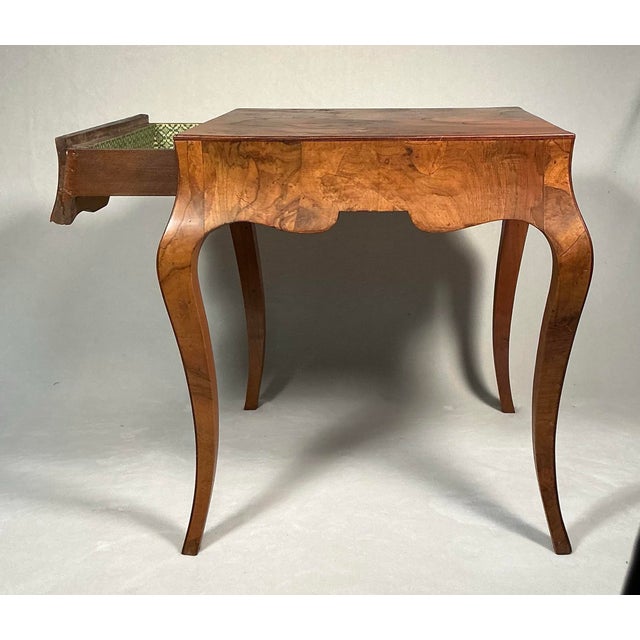Michael Taylor Vintage Italian Patchwork Olive Burlwood Louis XV Style End Table With 1 Drawer For Sale - Image 4 of 12