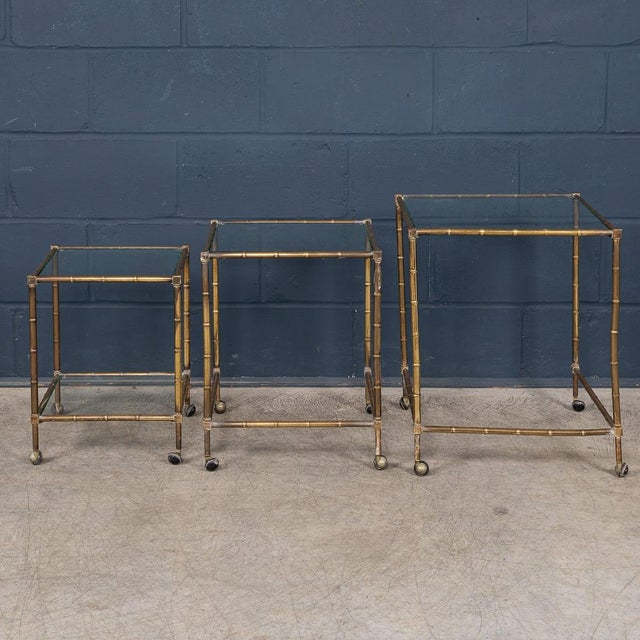 1960s Vintage French Brass and Faux Bamboo Nesting Tables by Maison Jansen, 1960s, Set of 3 For Sale - Image 5 of 17