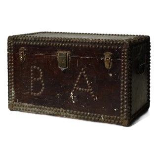 Vintage Monogrammed + Studded Wood Chest, Circa 1930s-40s For Sale