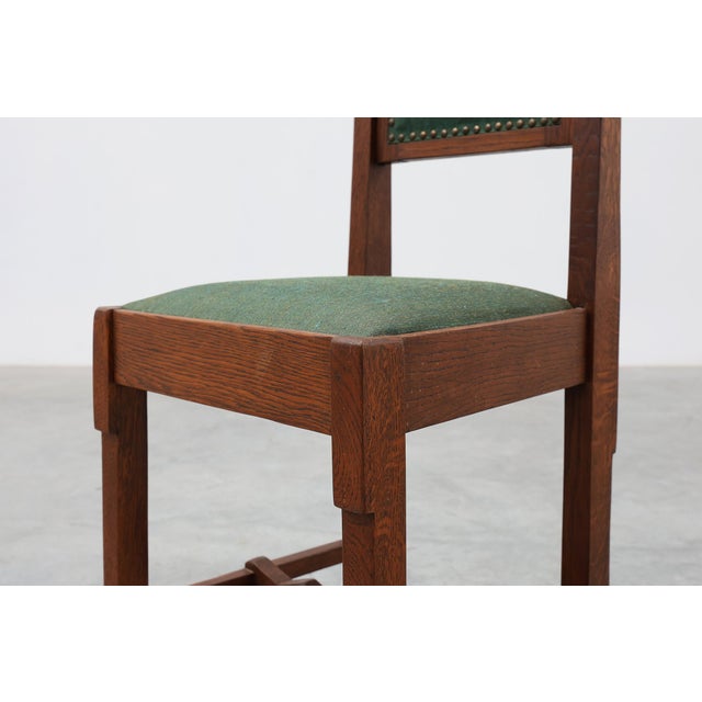 Wood Belgian Modernist Art Deco Oak Side Chair with Green Upholstery, 1920s For Sale - Image 7 of 13