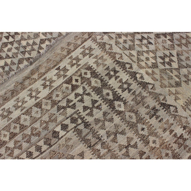 Large Tribal and Modern Kilim in Charcoal, Brown, Silver Blue, Silver and Gray For Sale - Image 4 of 7