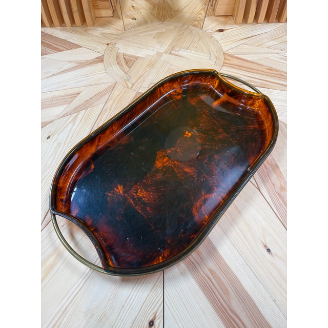Italian Tortoiseshell Serving Tray With Brass Handles For Sale In Los Angeles - Image 6 of 7