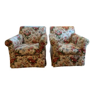 Rose Cumming Floral Chintz Club Chairs - a Pair For Sale