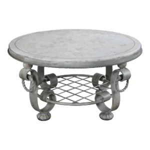 Late 20th Century Maitland Smith Round Tessellated Stone Scrolled Iron Coffee Cocktail Table
