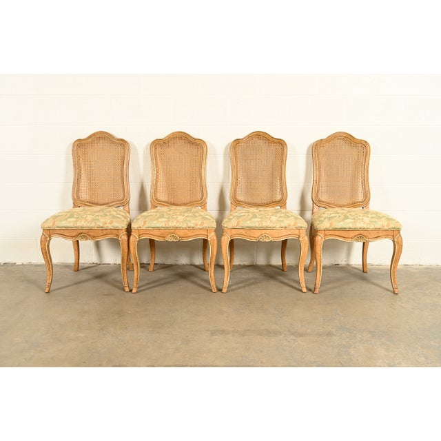 French Provincial John Stuart French Provincial Louis XV Carved Oak and Cane Back Side Chairs or Dining Chairs | Set of Four For Sale - Image 3 of 14