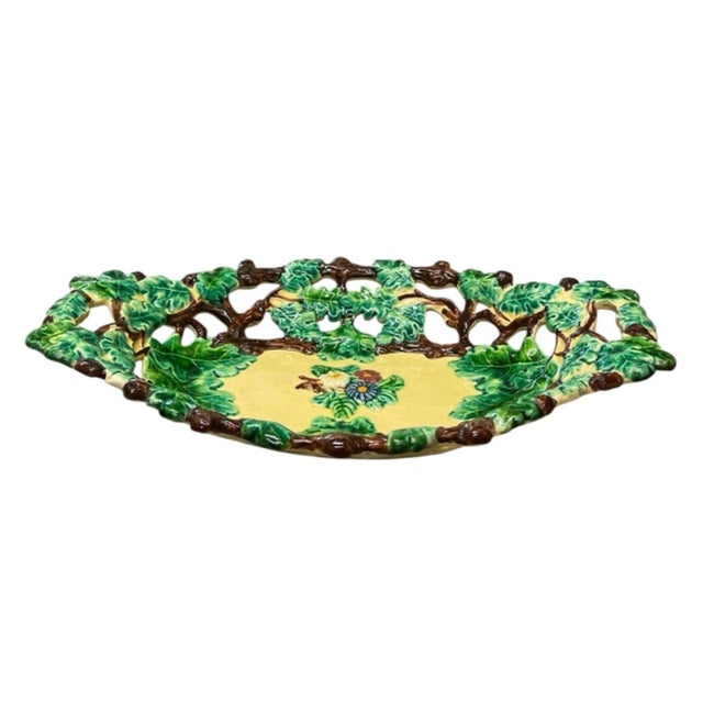 Vintage Majolica Oak Leaf and Acorn Reticulated Footed Centerpiece Bowl For Sale In West Palm - Image 6 of 12