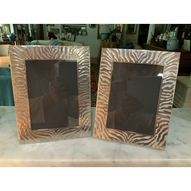 Metal Pair of Zebra‑Pattern Silverplate Frames, 5.5” X 8” With Velvet Backing. Great for Palm Beach Regency & Grandmillennial Decor - See Pics For Sale - Image 7 of 7
