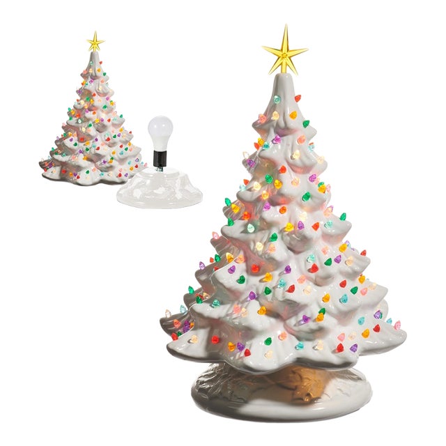 16.5" Lighted White Ceramic Christmas Tree For Sale