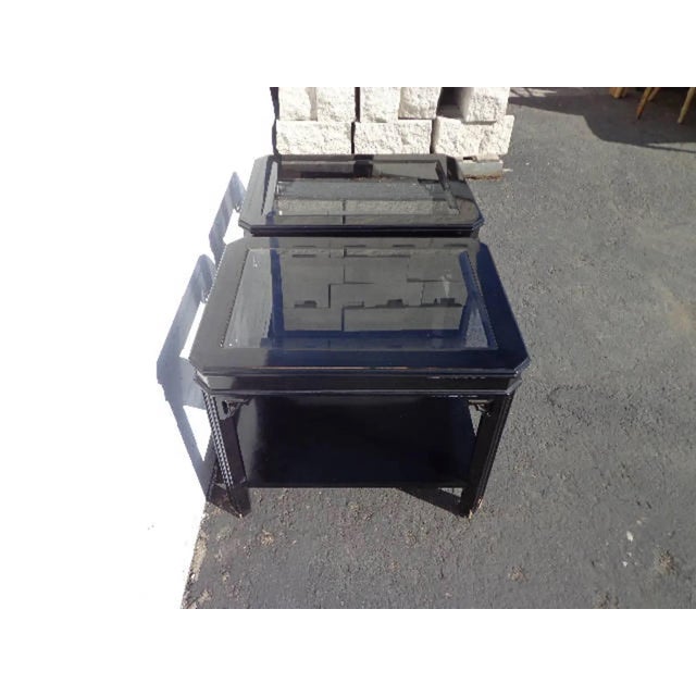 Mid 20th Century Mid 20th Century Lane Pair of Fretwork Lacquer Accent Tables Chinese Chinoiserie Ming For Sale - Image 5 of 10