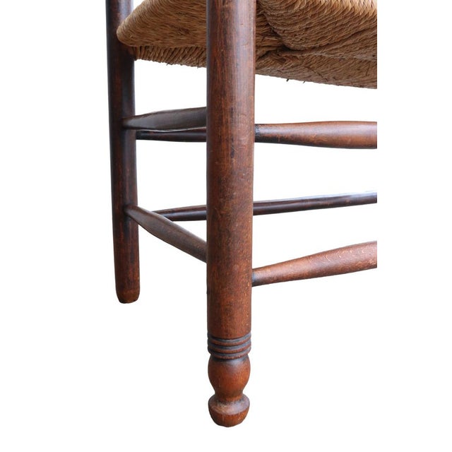 Antique Dutch Arts and Crafts Wooden Bench with Woven Rush Seat, 1900 For Sale - Image 11 of 14