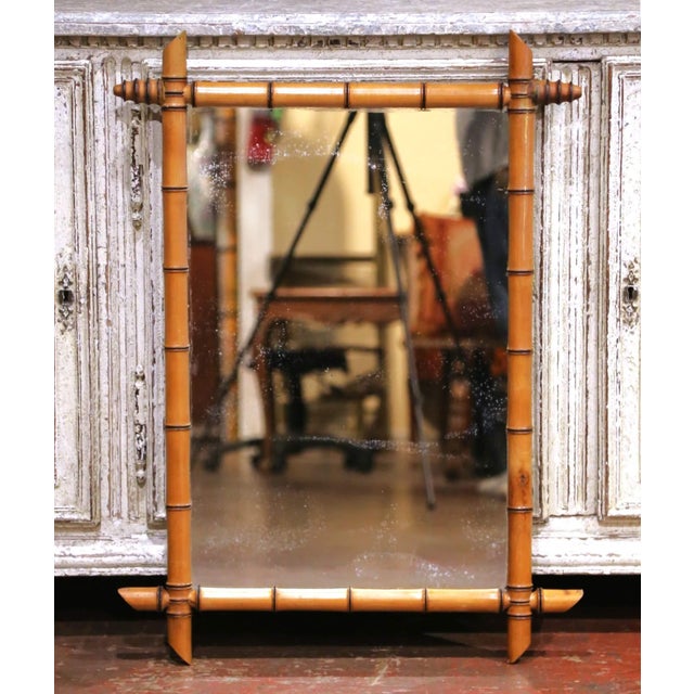 Early 20th Century Early 20th Century French Faux Bamboo Walnut Wall Mirror For Sale - Image 5 of 6