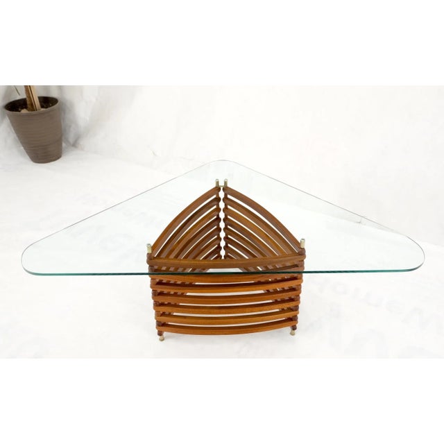 Transparent Danish Mid-Century Modern Teak Slats Triangular Base Glass Top Coffee Table For Sale - Image 8 of 13