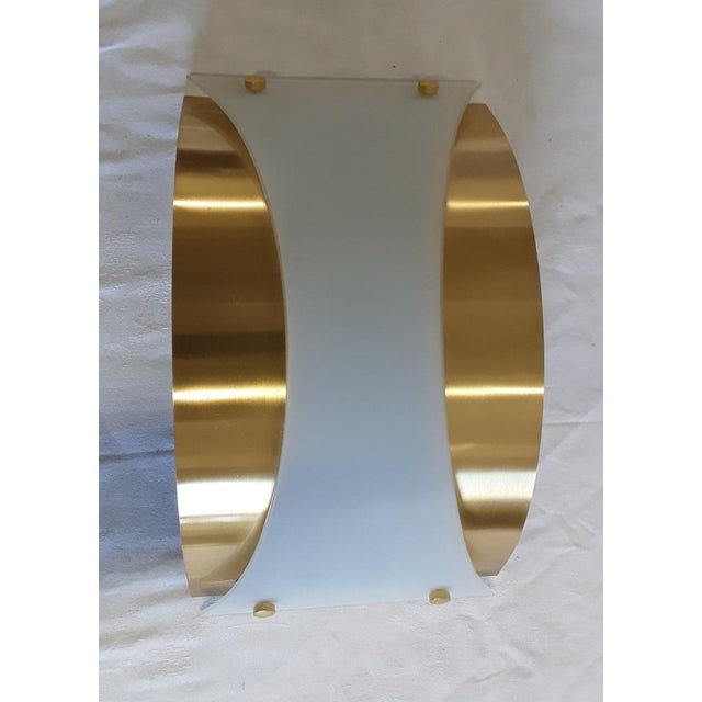 Vintage German Wall Lamp with Gold-Colored Metal Frame and Matte Vaulted Glass from Bankamp, 1990s For Sale - Image 3 of 9
