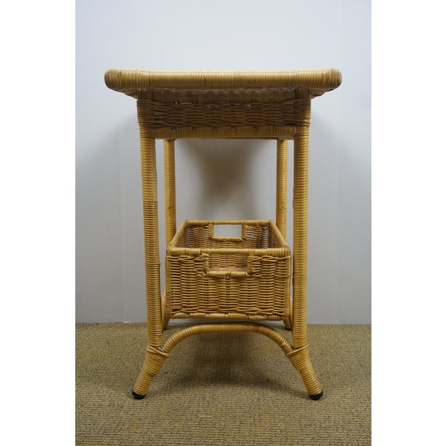 Vintage Wicker Tiered Side Accent End Table With Basket Insert For Sale - Image 4 of 12